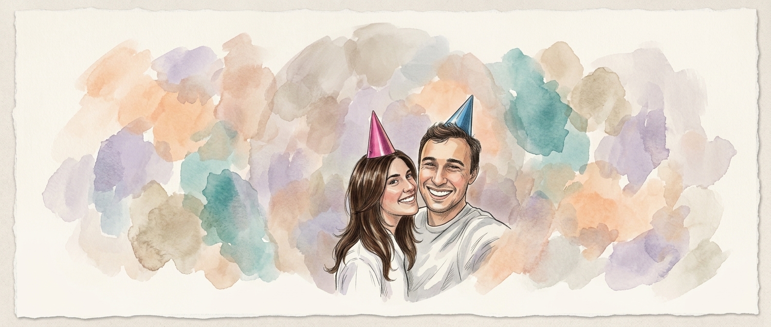 Maria and David wearing birthday party hats